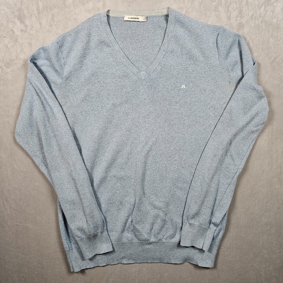 J Lindeberg Sweater Mens XL Blue Speckled Cotton V-Neck Golf Casual Preppy Logo - Picture 2 of 11